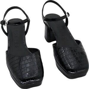Aerosoles Soir Ankle Strap Block Heel Croc-Embossed Pumps Black US 9.5M